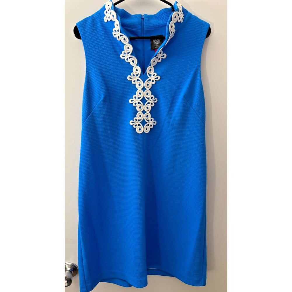 Bright Aqua Blue Shift Dress Preppy Women's 14 Office Coastal Grandma Large